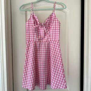 Urban Outfitters Pink Gingham Linen Mini Dress